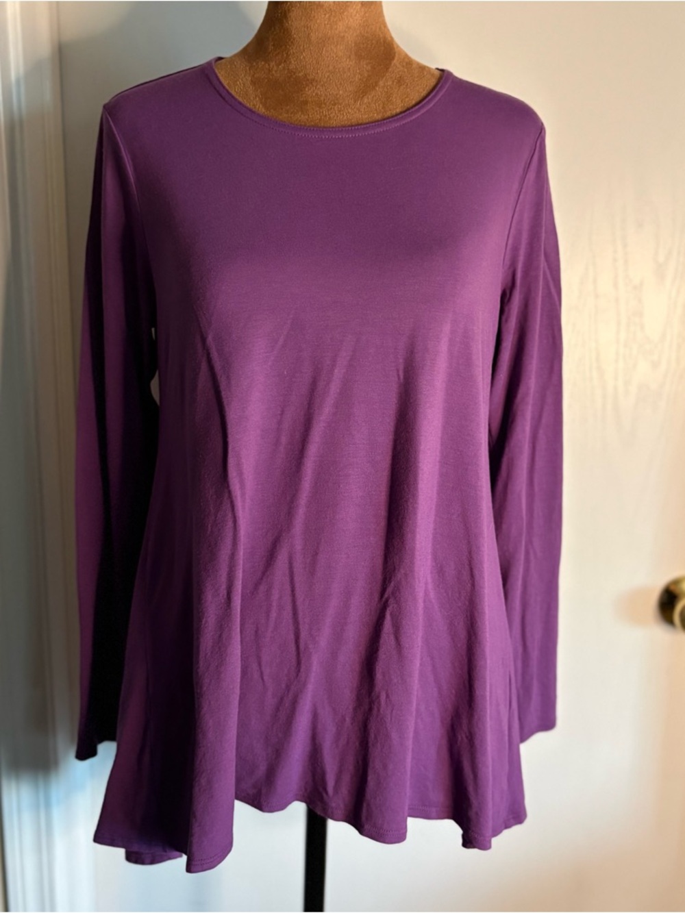 Eileen Fisher Purple Long-Sleeve Swing Tunic Lagenlook Small Petite Minimalist